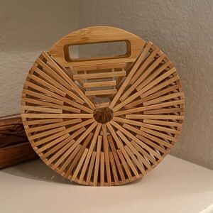 Round Bamboo Slatted Handbag - Natural Tan